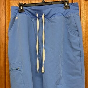 Figs Blue Scrub Pants with White Drawstring